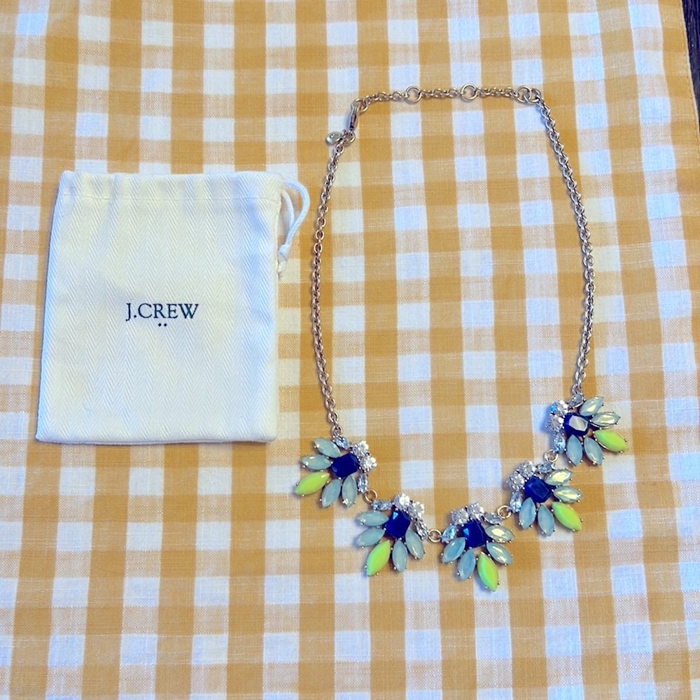 J. Crew rhinestone necklace with adjustable length chain. Worn once